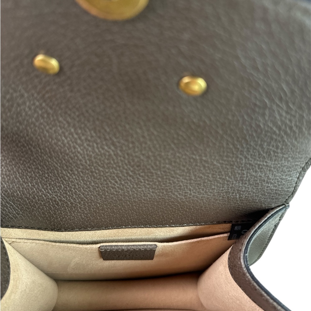 GUCCI Crystal Heart Brown Crossbody Bag with Green-Red Web Strap - Picture 6 of 8